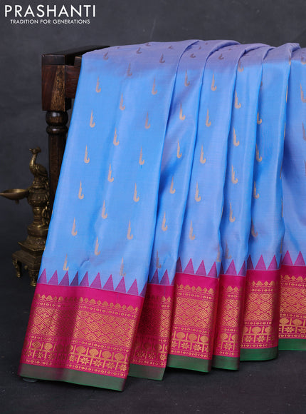 Blue & Pink Gadwal Silk - Muniya Buttas