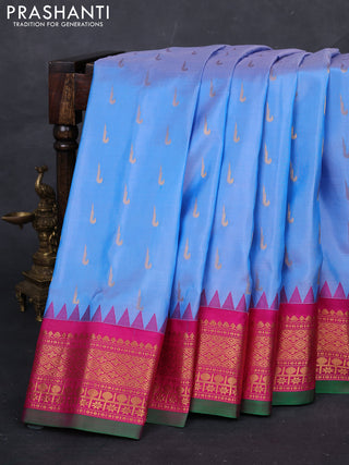 Blue & Pink Gadwal Silk - Muniya Buttas