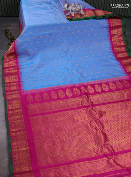 Blue & Pink Gadwal Silk - Muniya Buttas