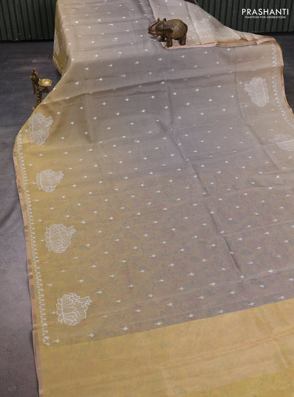 Grey Ombre Kota Embroidery Saree - Printed Blouse