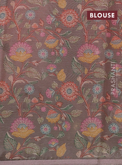 Peach Orange & Grey Ombre Kota Embroidery Saree - Printed Blouse
