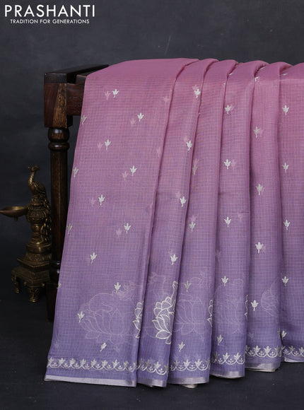 Baby Pink & Lavender Ombre Kota Embroidery Saree - Printed Blouse