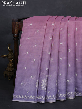 Baby Pink & Lavender Ombre Kota Embroidery Saree - Printed Blouse