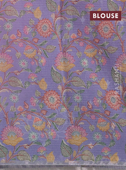 Baby Pink & Lavender Ombre Kota Embroidery Saree - Printed Blouse