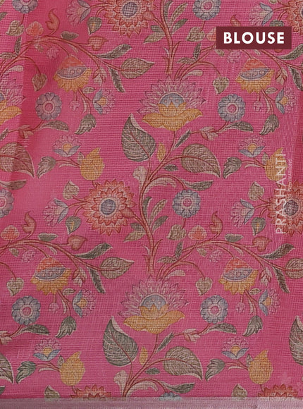 Peach Orange & Pink Ombre Kota Embroidery Saree - Printed Blouse