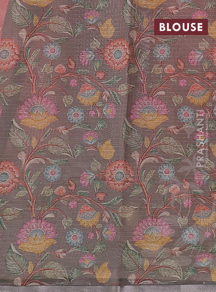 Peach Orange & Grey Ombre Kota Embroidery Saree - Printed Blouse