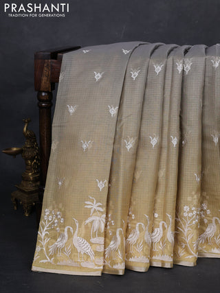 Grey Ombre Kota Embroidery Saree - Printed Blouse