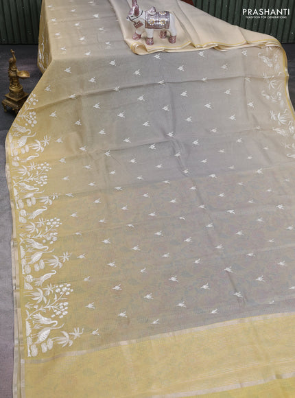 Grey Ombre Kota Embroidery Saree - Printed Blouse