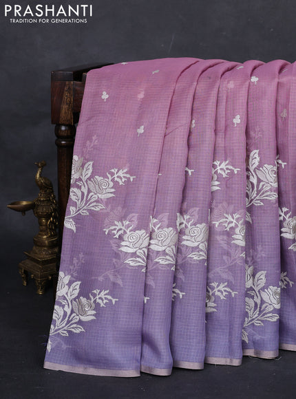 Baby Pink & Lavender Ombre Kota Embroidery Saree - Printed Blouse