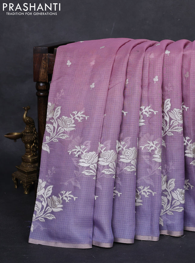 Baby Pink & Lavender Ombre Kota Embroidery Saree - Printed Blouse
