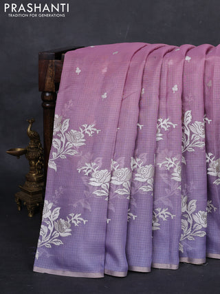 Baby Pink & Lavender Ombre Kota Embroidery Saree - Printed Blouse