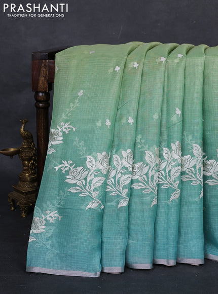Pista Green & Teal Ombre Kota Embroidery Saree - Printed Blouse