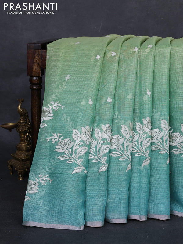Pista Green & Teal Ombre Kota Embroidery Saree - Printed Blouse
