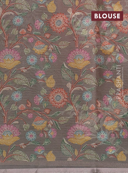 Peach Orange & Grey Ombre Kota Embroidery Saree - Printed Blouse