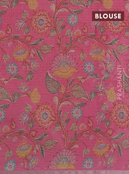 Peach Orange & Pink Ombre Kota Embroidery Saree - Printed Blouse