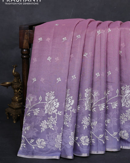 Baby Pink & Lavender Ombre Kota Embroidery Saree - Printed Blouse
