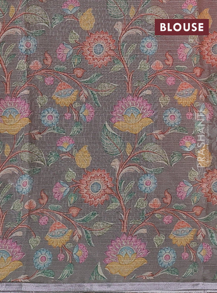 Peach Orange & Grey Ombre Kota Embroidery Saree - Printed Blouse