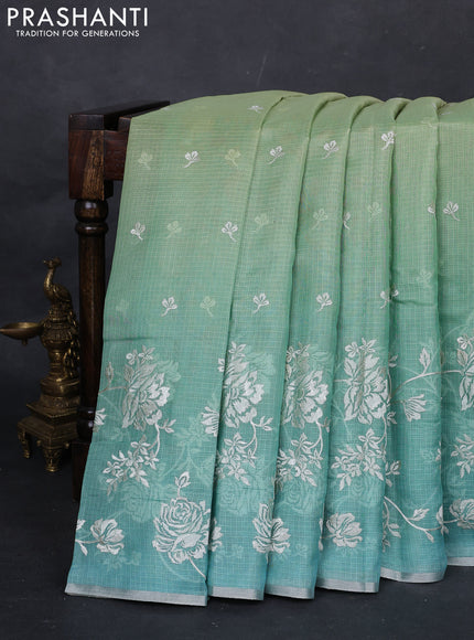 Pista Green & Teal Ombre Kota Embroidery Saree - Printed Blouse