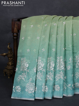 Pista Green & Teal Ombre Kota Embroidery Saree - Printed Blouse