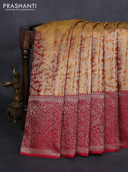 Pastel Maroon & Maroon Pure Kanchipuram Tissue Silk Saree