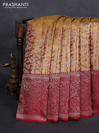 Pastel Maroon & Maroon Pure Kanchipuram Tissue Silk Saree