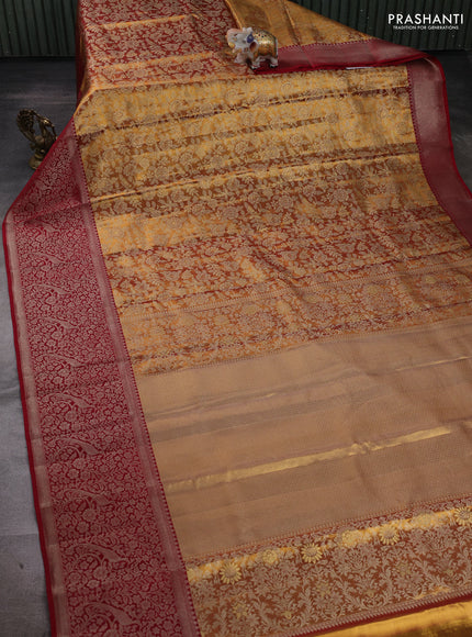 Pastel Maroon & Maroon Pure Kanchipuram Tissue Silk Saree
