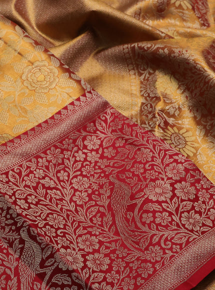 Pastel Maroon & Maroon Pure Kanchipuram Tissue Silk Saree