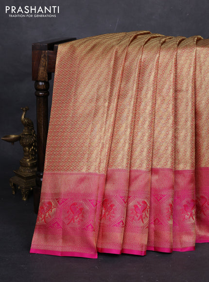 Gold & Pink Pure Kanchipuram Tissue Silk Saree