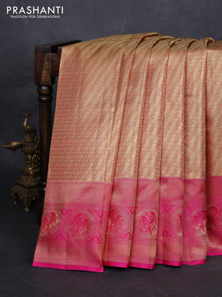 Gold & Pink Pure Kanchipuram Tissue Silk Saree