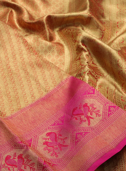 Gold & Pink Pure Kanchipuram Tissue Silk Saree