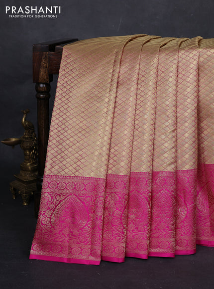 Gold & Pink Pure Kanchipuram Tissue Silk Saree