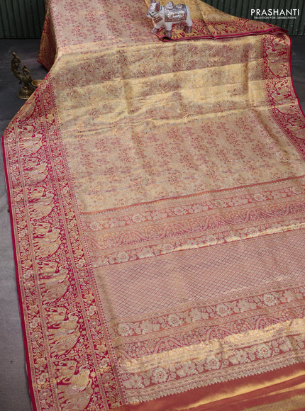 Gold & Pink Pure Kanchipuram Tissue Silk Saree