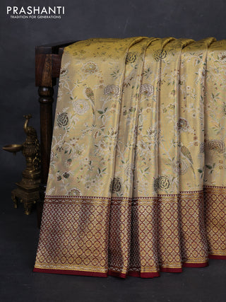 Yellow & Maroon Pure Kanchipuram Tissue Silk Saree