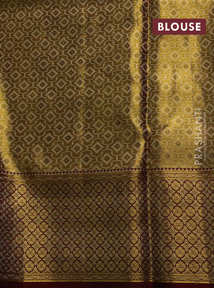 Yellow & Maroon Pure Kanchipuram Tissue Silk Saree