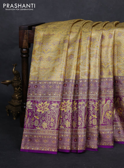 Yellow & Violet Pure Kanchipuram Tissue Silk Saree