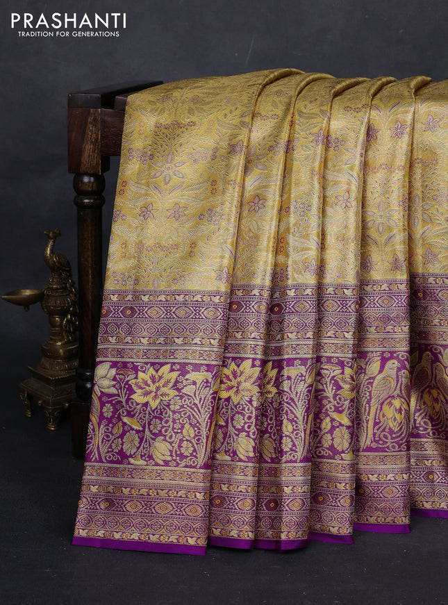 Yellow & Violet Pure Kanchipuram Tissue Silk Saree