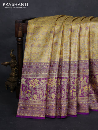 Yellow & Violet Pure Kanchipuram Tissue Silk Saree