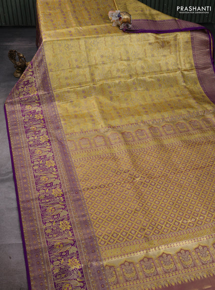 Yellow & Violet Pure Kanchipuram Tissue Silk Saree