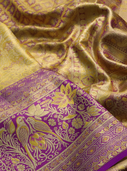 Yellow & Violet Pure Kanchipuram Tissue Silk Saree