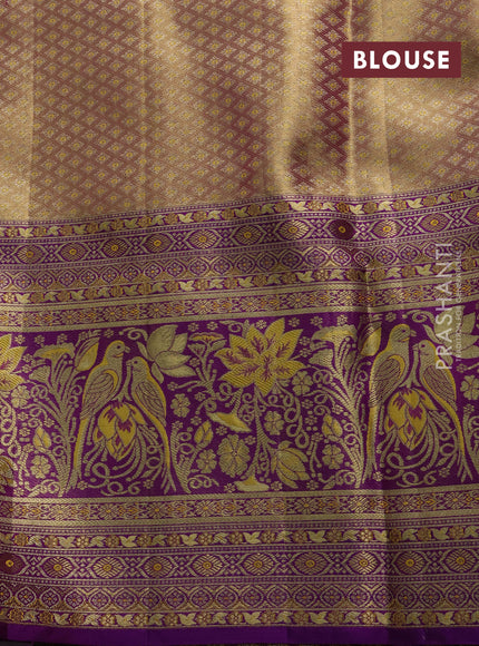 Yellow & Violet Pure Kanchipuram Tissue Silk Saree
