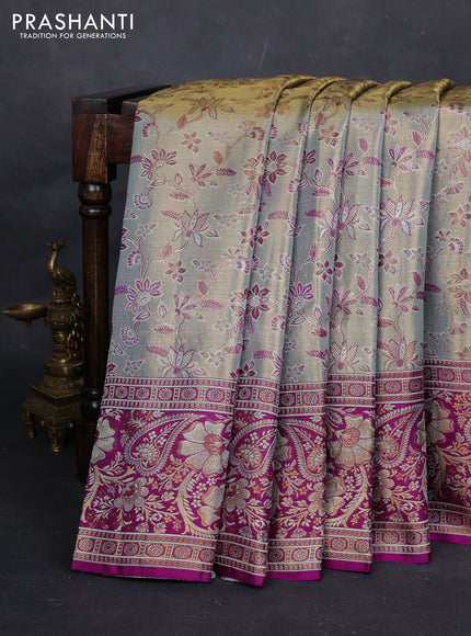 Pastel Blue & Magenta Pink Pure Kanchipuram Tissue Silk Saree