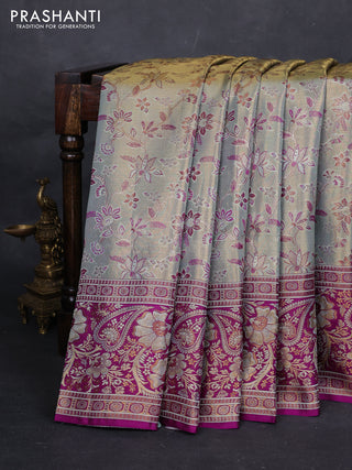 Pastel Blue & Magenta Pink Pure Kanchipuram Tissue Silk Saree