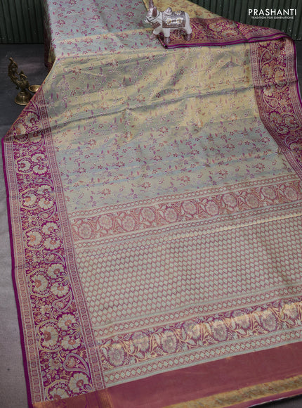 Pastel Blue & Magenta Pink Pure Kanchipuram Tissue Silk Saree
