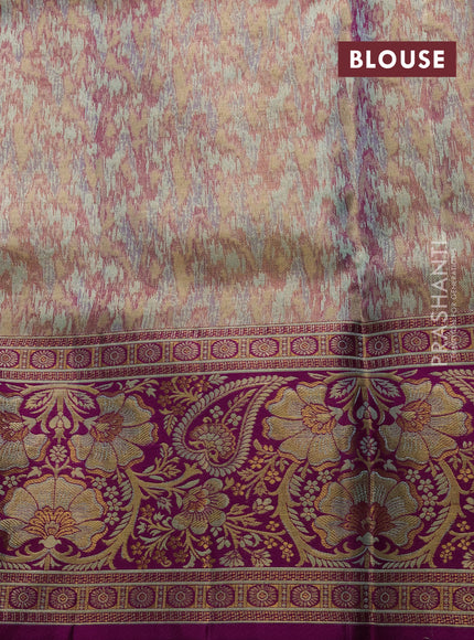 Pastel Blue & Magenta Pink Pure Kanchipuram Tissue Silk Saree