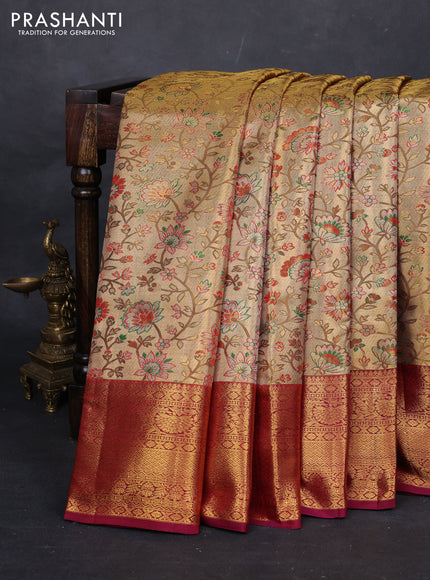 Gold & Wine Pure Kanchipuram Tissue Silk Saree