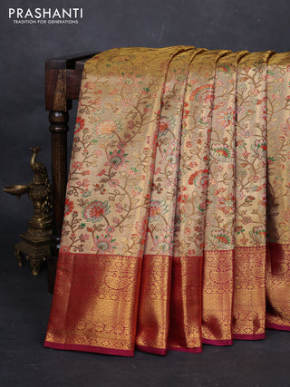 Gold & Wine Pure Kanchipuram Tissue Silk Saree