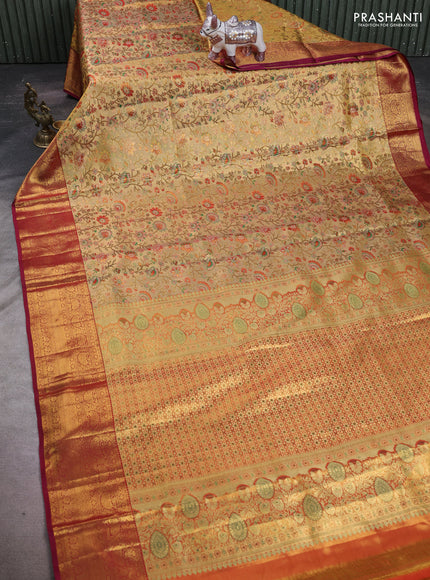 Gold & Wine Pure Kanchipuram Tissue Silk Saree