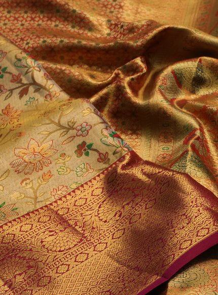 Gold & Wine Pure Kanchipuram Tissue Silk Saree