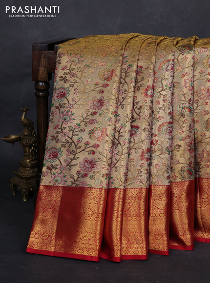 Gold & Red Pure Kanchipuram Tissue Silk Saree