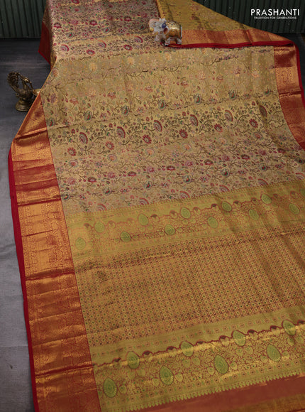 Gold & Red Pure Kanchipuram Tissue Silk Saree